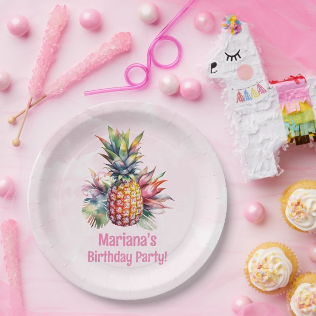 Aloha Pineapple Summer Birthday Party Paper Plate (Party)