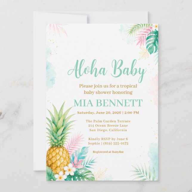 Aloha Pineapple Tropical Baby Shower Invitation (Front)