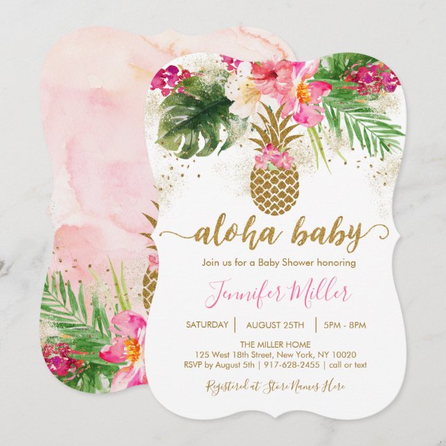Aloha Pineapple Tropical Floral Baby Shower Invitation (Front/Back)