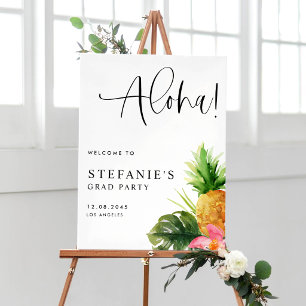 Aloha Pineapple Tropical Graduation Party Welcome Poster