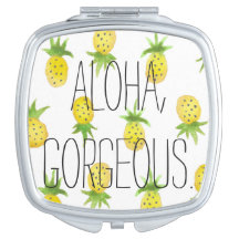 Aloha Pineapple Watercolor Compact Mirror