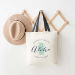 Aloha Pineapple | Wedding Welcome Bag<br><div class="desc">Welcome guests to your Hawaii or destination wedding with these chic and modern personalised tote bags. Design features "aloha" in navy blue modern handwritten calligraphy script overlaid on a tropical turquoise pineapple illustration. Add your names and wedding date in curved text above and below the central design.</div>