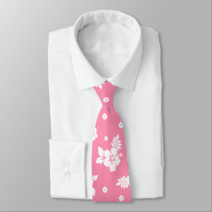 Aloha Pink Classic Hawaiian Seamless Pattern Tie