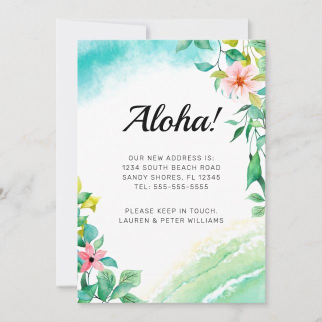 Aloha Pink Floral Beach Moving Announcement (Front)