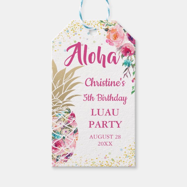 Aloha Pink Gold Pineapple Birthday Favour Gift Tag (Front)