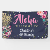 Aloha Pink Gold Pineapple Navy Blue Birthday Party