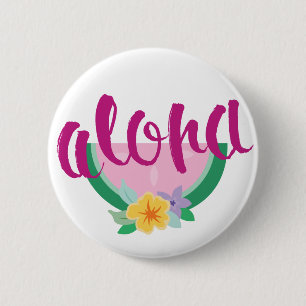 "Aloha" Pink & Green Watermelon Slice Tropical 6 Cm Round Badge