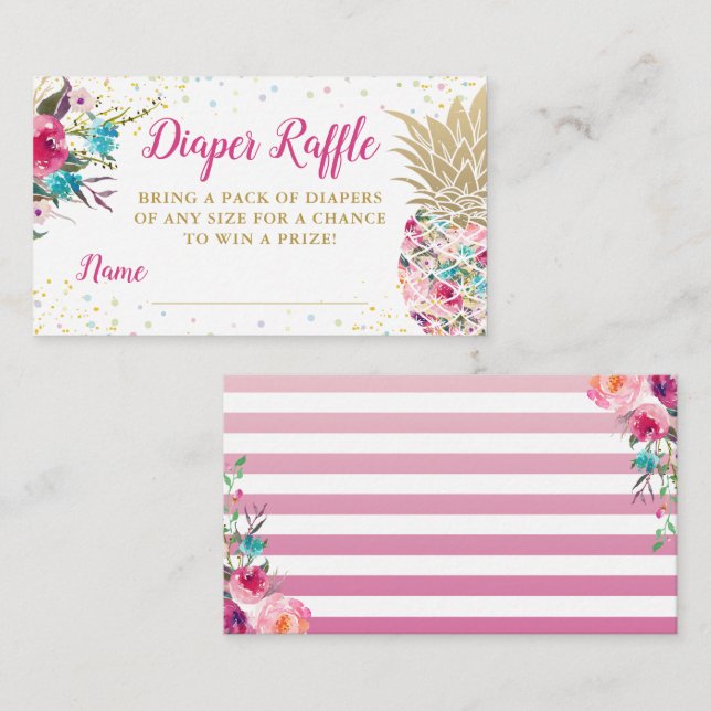 Aloha Pink Pineapple Baby Shower Diaper Raffle Enclosure Card (Front/Back)
