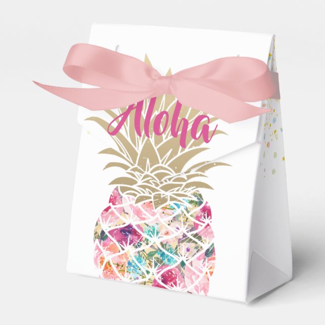 Aloha Pink Pineapple Floral Birthday Favour Box (Front Side)