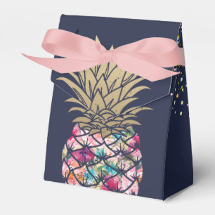 Aloha Pink Pineapple Floral Navy Blue Birthday Favour Box