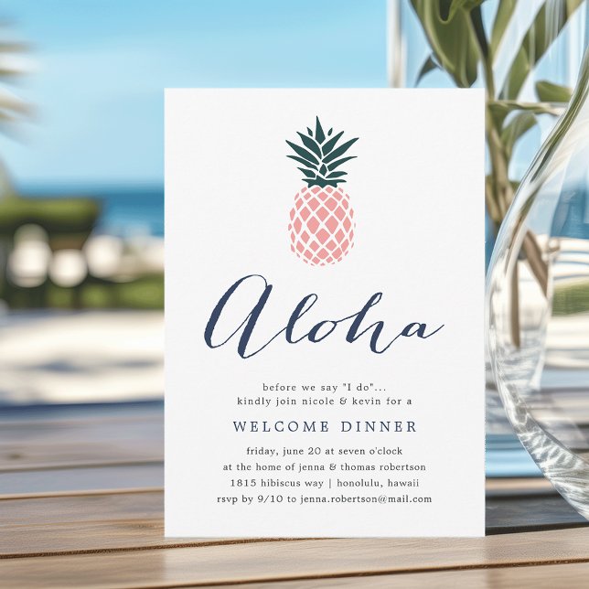 Aloha Pink Pineapple Welcome Dinner Invitation (Creator Uploaded)