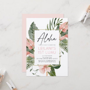 Aloha Pink Tropical Floral Girl 1st Birthday Invitation