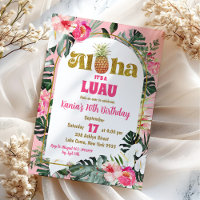 Aloha Pink Tropical Floral Pineapple Birthday