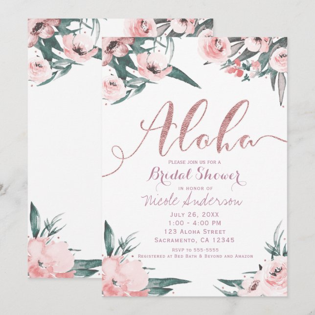 Aloha Pink Tropical Summer Floral Bridal Shower Invitation (Front/Back)