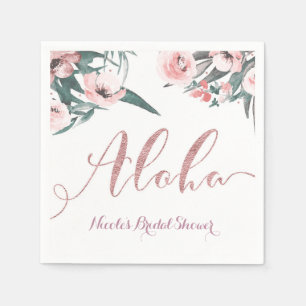 Aloha Pink Tropical Summer Floral Bridal Shower Napkin