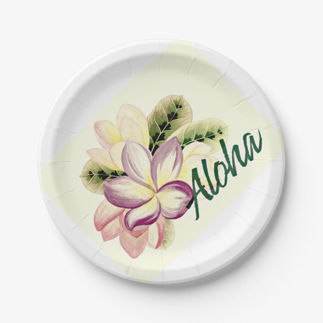 Aloha Plumeria Paper Plate (Front)