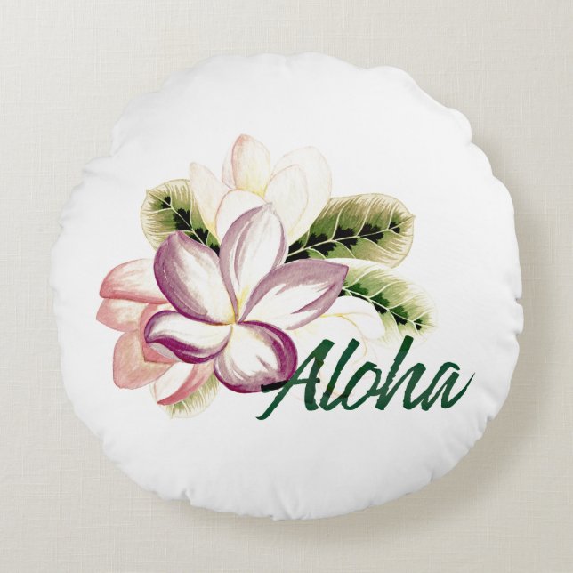 Aloha Plumeria Round Cushion (Front)