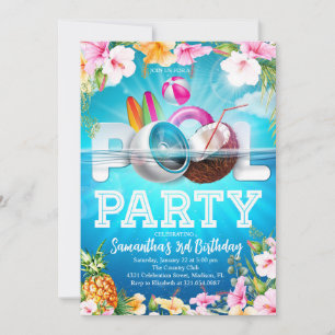 Aloha Pool Party Birthday Invitation