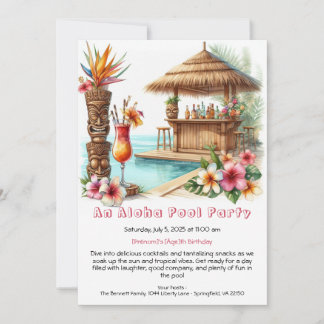 Aloha Pool Party Birthday Invitation – Tropical