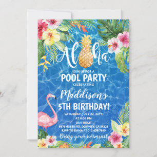 Aloha Pool Party Tropical Pineapple Birthday Invitation