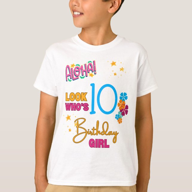 Aloha Pool Summer Birthday Party Colourful Theme T-Shirt (Front)