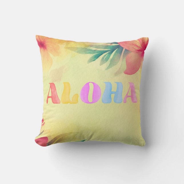Aloha Pretty Hawaiian Floral Print Cushion (Front)