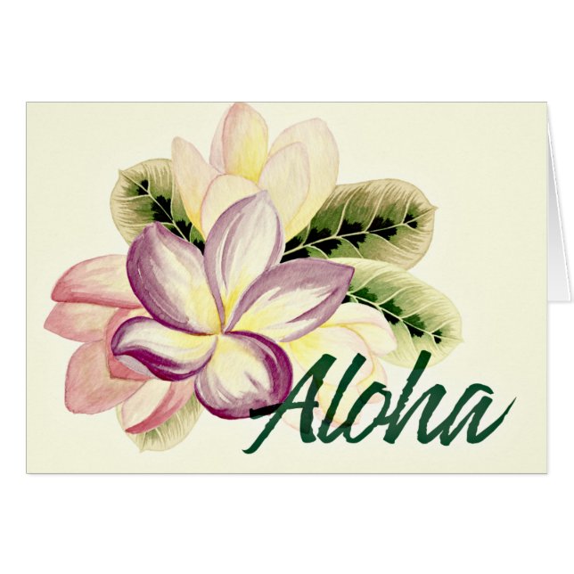 Aloha Pretty Plumeria Island Floral Greeting Card (Front Horizontal)