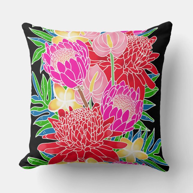 Aloha print Tropical throw pillow (Front)