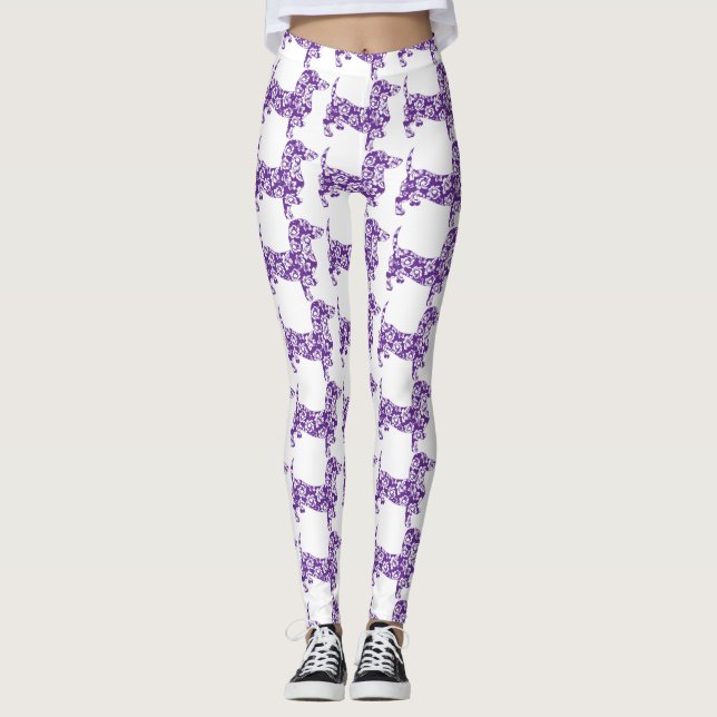 Aloha Purple Dachshund Leggings (Front)