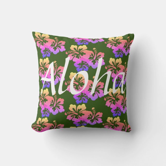 Aloha Rainbow Hibiscus Cushion (Front)