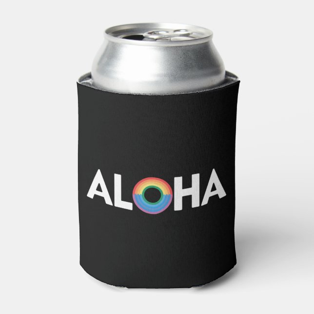Aloha Rainbow Island Hawaii Pride LGBTQ Can Cooler (Can Front)