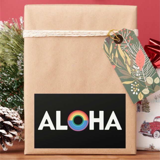 Aloha Rainbow Island Hawaii Pride LGBTQ Rectangular Sticker (Holiday)