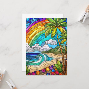 Aloha rainbow sky island stained glass art card