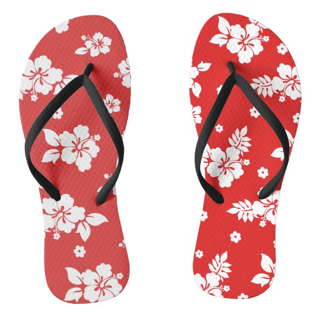 Aloha Red Classic Hawaiian Seamless Pattern Flip Flops (Footbed)