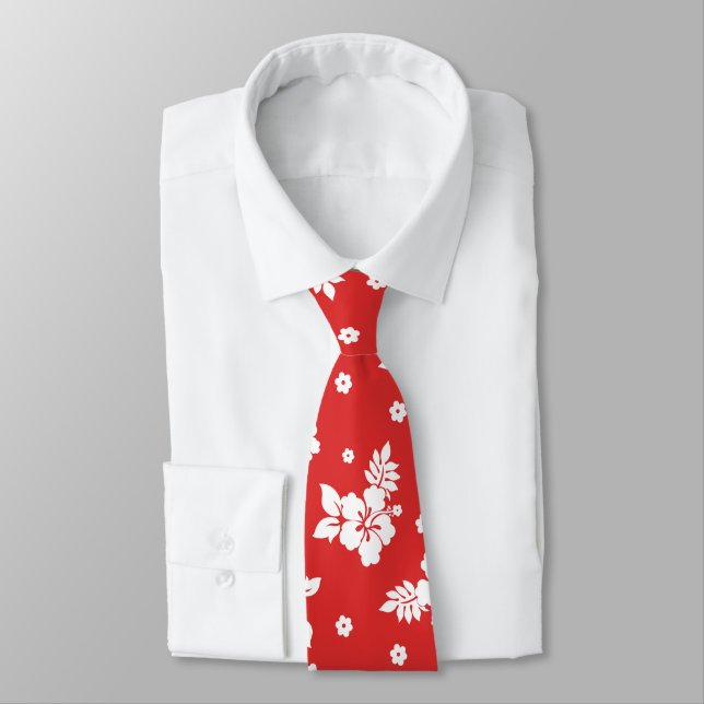 Aloha Red Classic Hawaiian Seamless Pattern Tie (Tied)