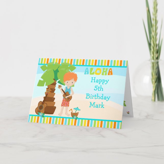 Aloha Red Hair Boy Birthday Card (Front)