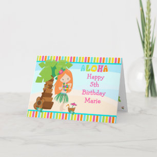 Aloha Red Hair Girl Birthday Card