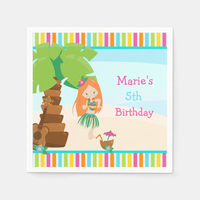 Aloha Red Hair Girl Party Napkin (Front)