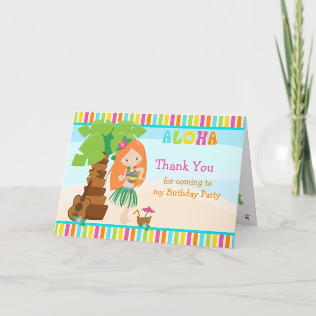 Aloha Red Hair Girl Thank You Card (Front)