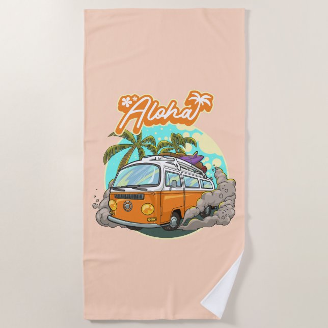 Aloha Retro Surf Van Beach Towel (Front)