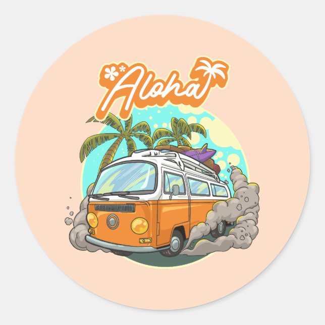 Aloha Retro Surf Van Classic Round Sticker (Front)