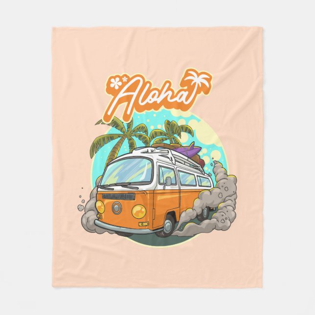 Aloha Retro Surf Van Fleece Blanket (Front)