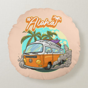 Aloha Retro Surf Van Round Cushion