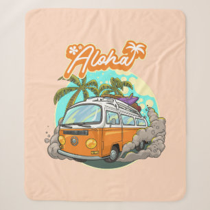 Aloha Retro Surf Van Sherpa Blanket