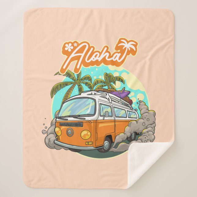 Aloha Retro Surf Van Sherpa Blanket (Front)