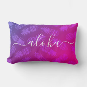 Aloha Script Hot Pink Pineapple Pattern Hawaii Lumbar Cushion