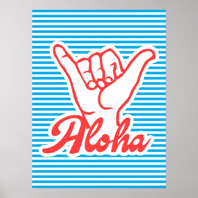 Aloha, Shaka Hand, summer poster, blue Poster (Front)