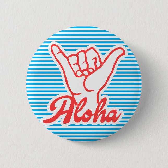 Aloha Shaka Hands, blue version 6 Cm Round Badge (Front)