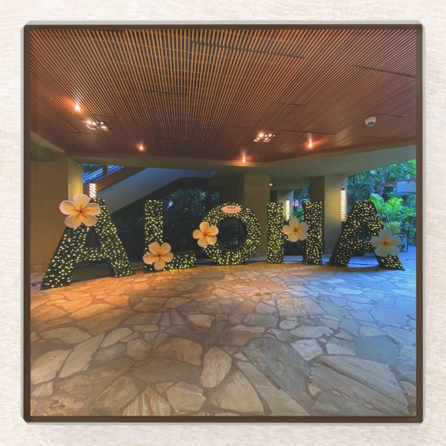 Aloha Sign #2 Glass Coaster (Front)