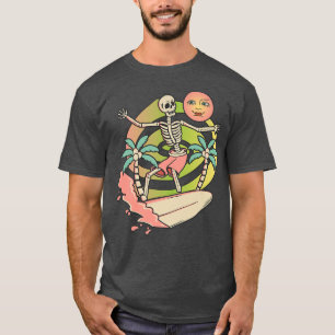 Aloha Skeleton Surfing  Surfboard Wave & Moon Grap T-Shirt